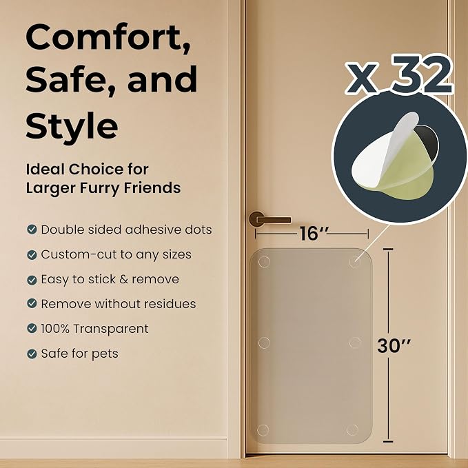 Dog Door Scratch Protector 2-Pack 16 x 30’’ Customizable Transparent PVC Film, Anti-Scratch Guard for Doors & Trim, Damage Proof Protection - Image 2