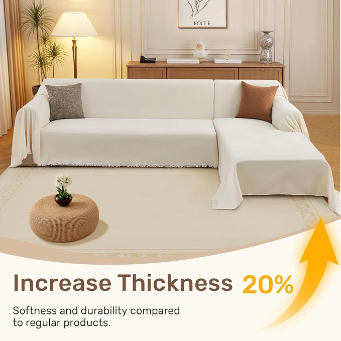 2 Pieces Sectional Couch Covers L Shaped Cover XXXL Cream White | Thick Washable Fabric for L Shaped Sectional Sofa, Anti-Pet Hair, Stain & Wear Resistant, Easy Care & Installation - Image 3