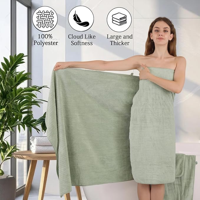 18 Piece Family Bath Towel Set Include 6 Bath Towels,6 Hand Towels and 6 Washcloths Soft Bathroom Towel with Hanging Loops,Highly Absorbent Quick Dry Towels Set for Bathroom,Hotel and Spa-Green - Image 9