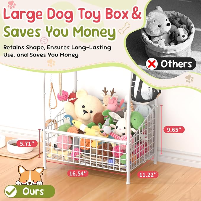 Kaiferty Indestructible Medium Dog Toy basket, Toy Box for Dogs,Pet Toys Bin Dog Metal Wire Basket for Toys, Food Storage, Storage Organizer Chest Storage, Toy Box for Living Room Area (White) - Image 4