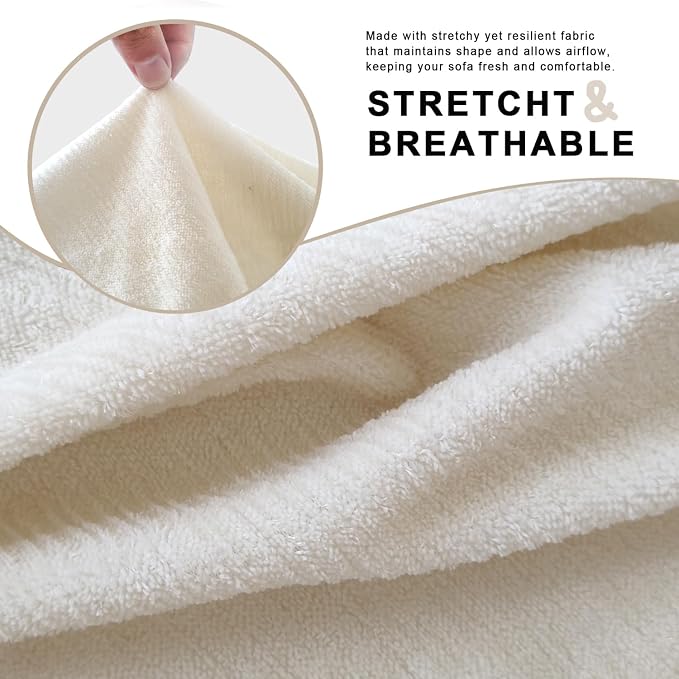 URBANLIFE 4-Piece Stretch Sofa Covers for 3 Cushion Couch, Cream | Super fitted spandex slipcovers for couches. Non-slip elastic bottom. Machine washable furniture protector for kids & pets. - Image 8