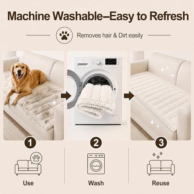 decorUhome Couch Cover for Dogs, Non Slip Fuzzy Thick Pet Sofa Protector | Pet Friendly, Durable Couch Covers for Sofa, Machine Washable, Fits Backrest Cushions & 2-Cushion Sofa, White, 27.6" x 47" - Image 8