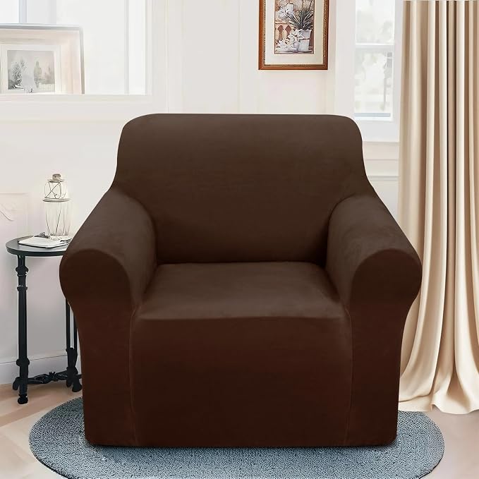 U-NICE HOME Velvet Chair Sofa Covers Stretch Couch Cover Furniture Protector Sofa Slipcover for Dogs (Chair, Chocolate) - Image 2