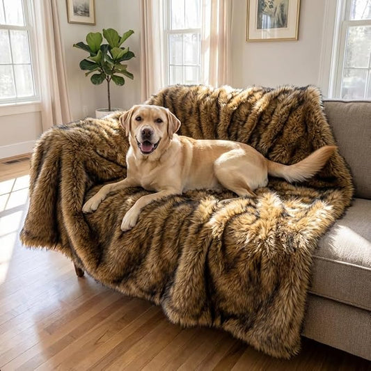 IHAPPYDOG Faux Fur Dog Blanket, Waterproof Couch Cover, Brown 80"x60" | Plush Sheepskin Style Pet Throw for Sofa, Bed, and Car, Washable Furniture Cover that Protects From Fur and Spills by iHappyDog
