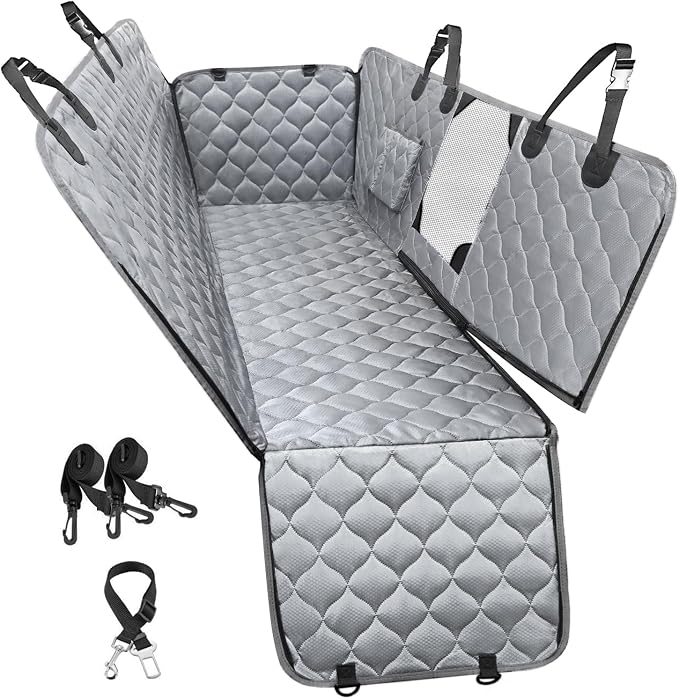 PETICON Dog Car Seat Cover for Back Seat, Waterproof Dog Hammock for Pets | Zippered Design Allows Passenger Seat Access, Mesh Window for Pet View, 600D Oxford, Prevents Scratches, Hair, Mud, and Dirt by PETICON