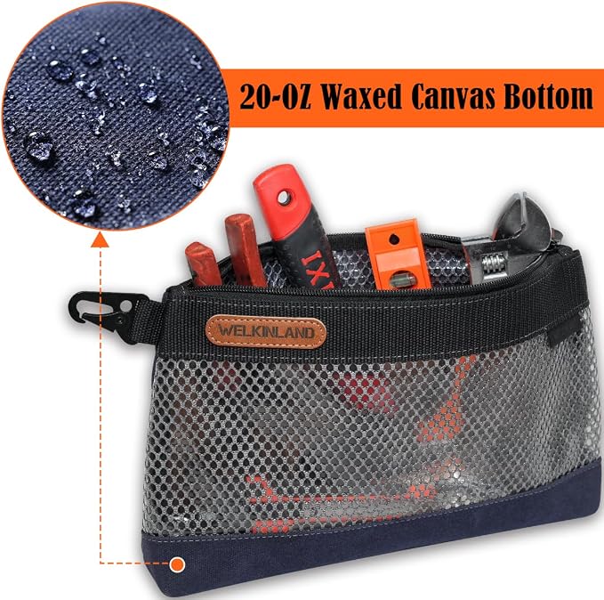 WELKINLAND 12-Inch Waxed Canvas Tool Pouches, 4PCS-Set Clear Tool Pouch, Canvas Tool bags, Durable Small Tool Bag Organizer, Tool Pouches With Zipper, Clear Tool Bag With Zip - Image 4