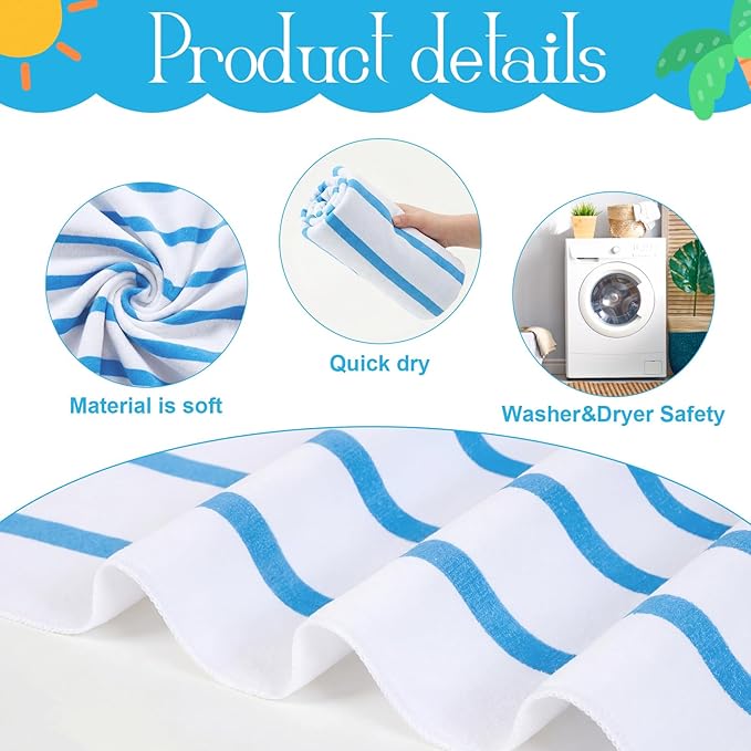 Redbaker 16 Packs 72 x 36 Inches Oversized Stripes Beach Towel Bulk Extra Large Pool Towels Set Microfiber Quick Dry Swim Towel Blanket for Women Men Adult Bath Travel(Classic Color) - Image 3