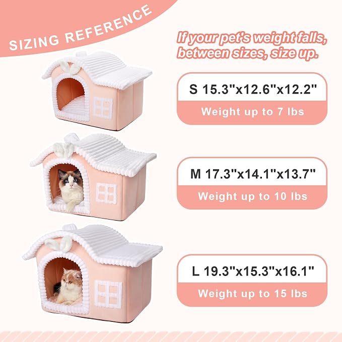 Jiupety Rabbit Cat Houses for Indoor Cats, Chimney Cute Cat Bed Cave, Enough Interior Space, Cartoon Soft Pet House Up to 3-10 lbs Kitten, Pink - Image 5