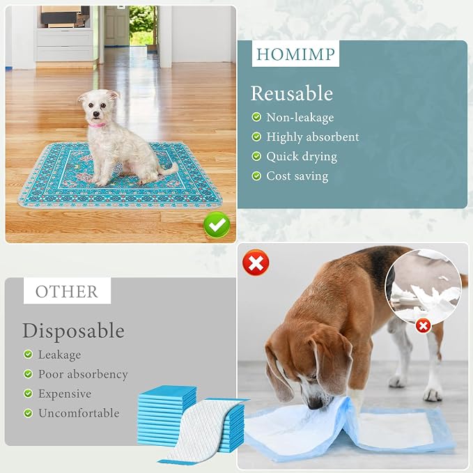 Homimp Washable Pee Pads for Dogs, 4 Pack Reusable Puppy Pads, Absorbent and Leakproof Dog Pee Pads, Non Slip Puppy Training Pads, Pet Mat for Floor, Crate, Couch, Whelping, 36"x36" - Image 8