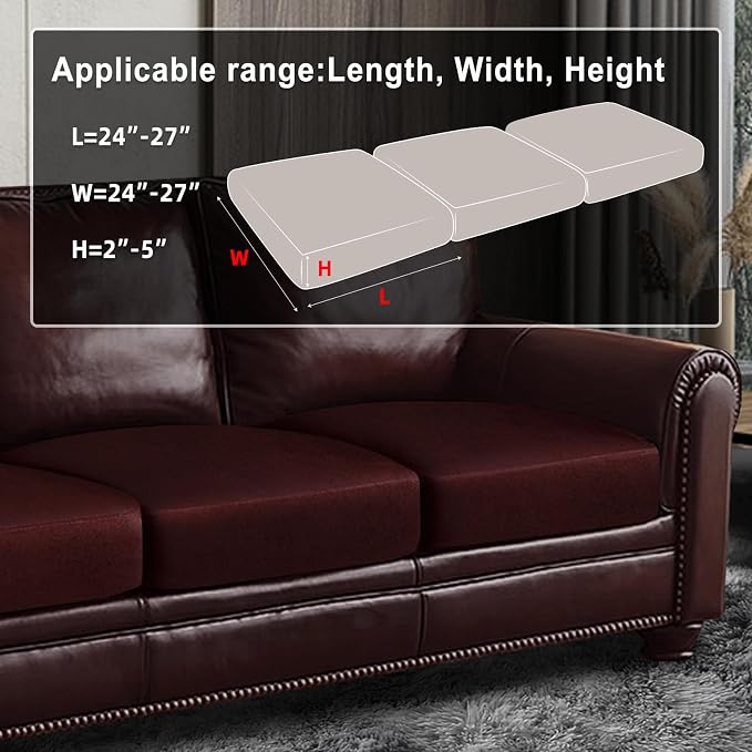 ANARACHON Leather Look Couch Cushion Covers Sofa Seat Slipcovers Sets Couches Furniture Protector for Sectional Armchair Loveseat Pets Kids Stretch Spandex Fabric (3 Cushion Sofa, Burgundy) - Image 3