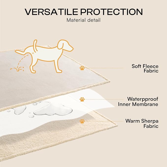 Luciphia Waterproof Pet Blanket, Liquid Pee Proof Dog Blanket for Sofa Bed Couch, Reversible Sherpa Fleece Furniture Protector Cover for Small Medium Large Dogs Cats, Grey Beige Large（65" x 57"） - Image 4