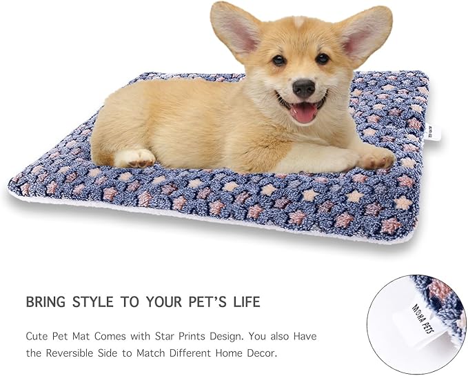 Mora Pets Dog Bed Crate Pad Ultra Soft Pet Mat Star Print 22 Inch Blue | Washable Crate Mat for Large Medium Small Dogs, Reversible Fleece Dog Crate Kennel Mat Flat Cat Bed Liner - Image 5