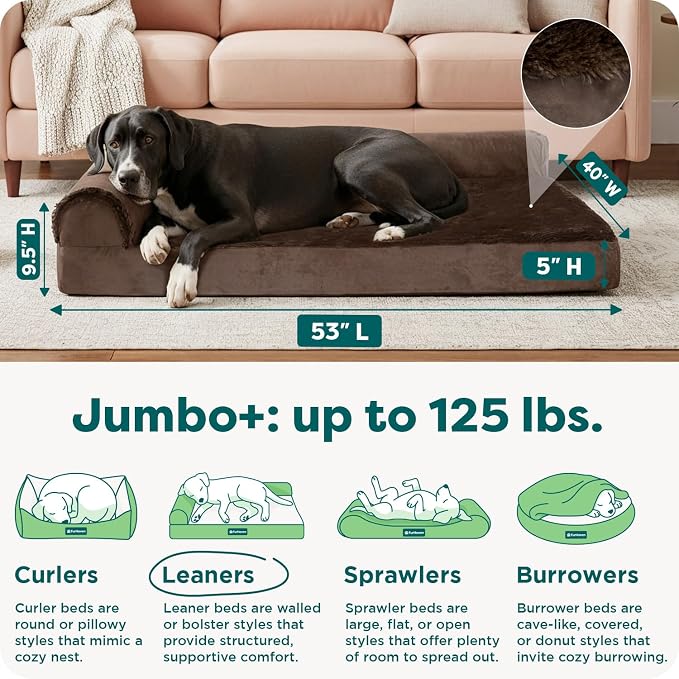 Furhaven Orthopedic Dog Bed for Large Dogs w/ Removable Bolsters & Washable Cover, For Dogs Up to 125 lbs - Plush & Velvet L Shaped Chaise - Sable Brown, Jumbo Plus/XXL - Image 3