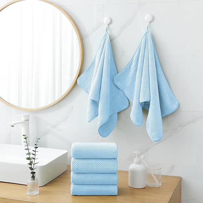 18 Piece Microfiber Bath Towels Set - 6 Bath Sheets,6 Hand Towels And 6 Washcloths,Soft Family Towels,Highly Absorbent Bathroom Towel,Quick Dry Shower Towel Luxury Towels For Hotel Spa Dorm-Blue - Image 2