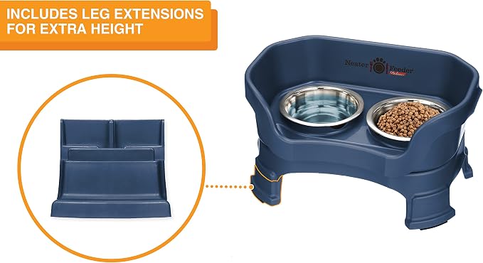 Neater Feeder Deluxe Mess-Proof Elevated Cat Bowls, 2 Height Adjustable (6” & 7.5”) No-Spill Raised Cat Bowl Stand, Whisker Friendly Stainless Steel Dishes for Indoor Cats, Made in USA, Dark Blue - Image 7
