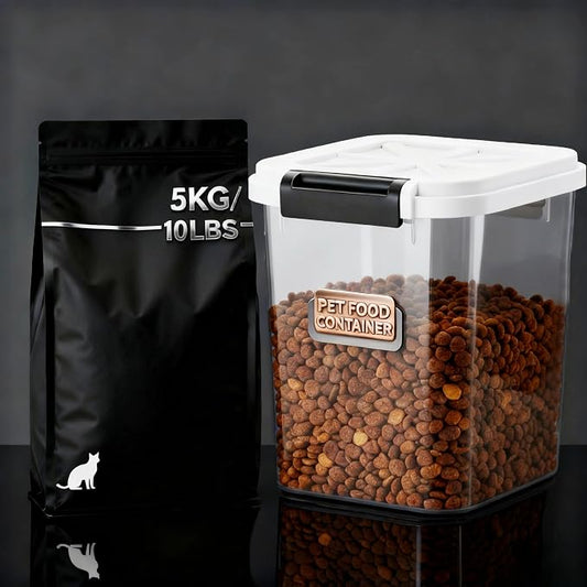 LivLab Mker 5 lbs Dog Food Storage Container with Lids Airtight Pet Food Container Cat Treat Container, Dry Pet Food Storage Bin for Cereal, Birds, Rice and Grain(6 lbs), White by LivLabMker