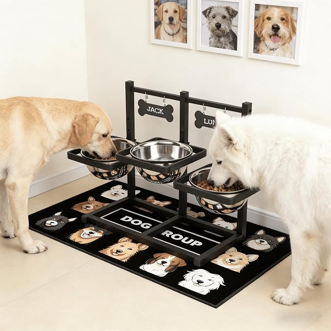 SHAINFUN Elevated Dog Bowls for Medium/Large Dogs with Mat, 6 Height Adjustable Raised Dog Bowls, Three Large 58oz Food Water Stainless Steel Bowls - Image 6