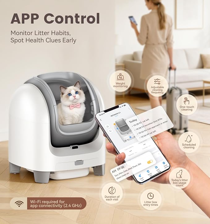 Self Cleaning Litter Box for Large Cats, 18L Extra Large Automatic Cat Litter Box with Pull-Out Waste Drawer, Smart APP Health Tracking, Odor-Seal Deodorizing Multi-Cat Safe Toilet, White - Image 2