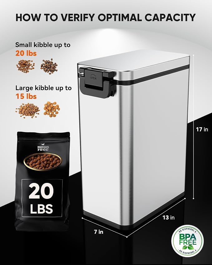 Courpal® Stainless Steel Dog Food Storage Container, 20lb/15lb Pet Food Bin | Dry Pet Food Container with Lids Airtight for Cat Dog Bird, 15L/4 Gal Stackable Metal Large Sealed Animal Food Bin with Scoop - Image 4