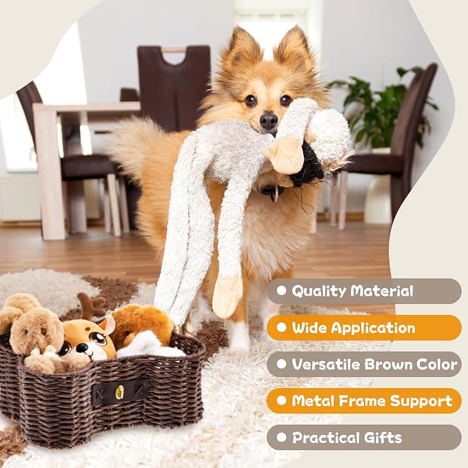 Barydat 2 Set Large Small Dog Toy Basket with Lid Bone Shaped Basket for Dog Natural Wicker Woven Handmade Pet Puppy Toy Organizer and Storage Box Bin for Cats(Wicker,Dark Brown) - Image 4