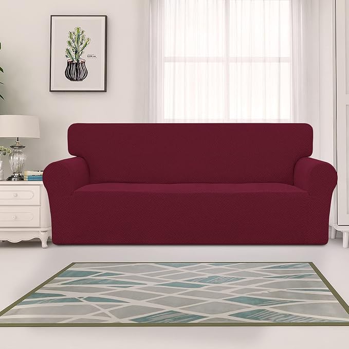 Easy-Going Stretch Jacquard Couch Cover, 1-Piece Soft Sofa Cover, Sofa Slipcover with Anti-Slip Foams, Washable Furniture Protector for Kids, Pets (X-Large, Burgundy) - Image 2