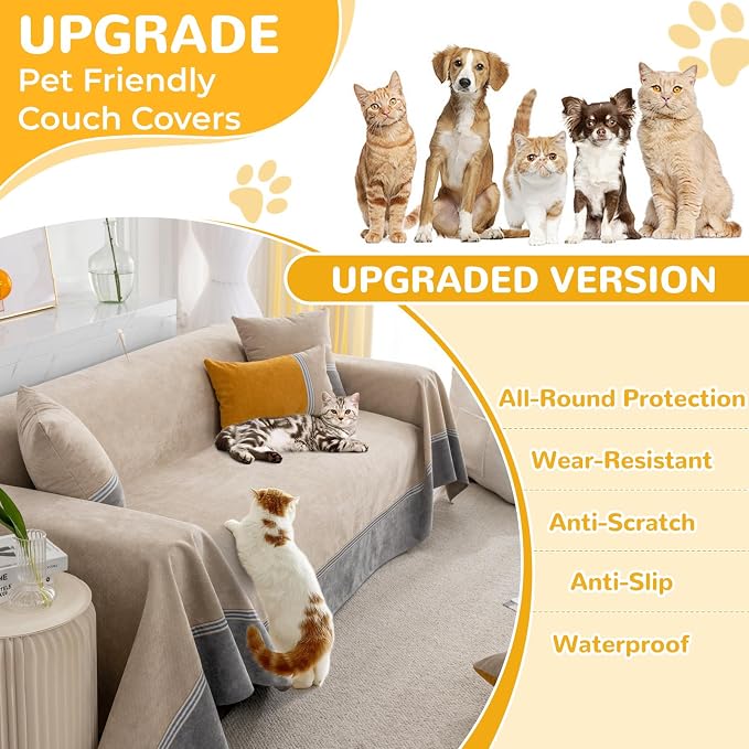 Waterproof Non-Slip Couch Cover for Pets & Dogs, Khaki 79" x 150" | Pet Sofa Cover, Washable, Pet Friendly, Anti Cat Scratch, Furniture Protector, for 3 Cushion Couch Sectional L Shaped Sofa - Image 2