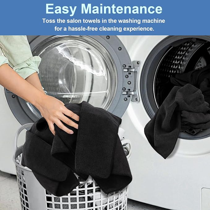 UNIMADE 2 Pack Salon Towels - Highly Absorbent and Quick Drying Hand Towels | Premium Wash Cloths for Bathroom, Gym, Shower, Hotel, and Spa - 16x27 inch (Black) - Image 5