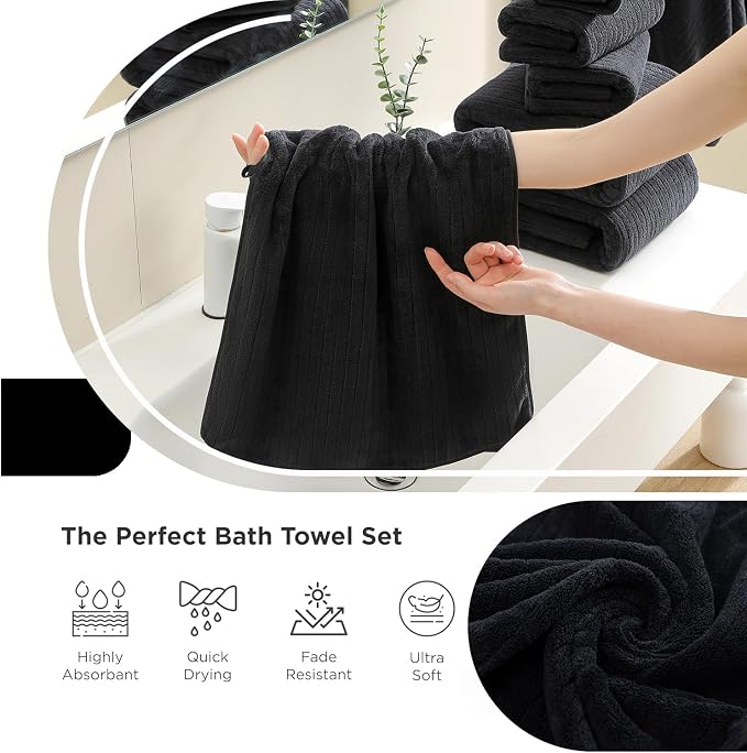 Hailea Black Hand Towels Set 16x31 Inches,Soft Microfibers Bathroom Towel Set 2 Pack,Highly Absorbent Quick Dry Luxury Towel Hotel Spa Gym Hand Towel Collection for Bathroom - Image 2