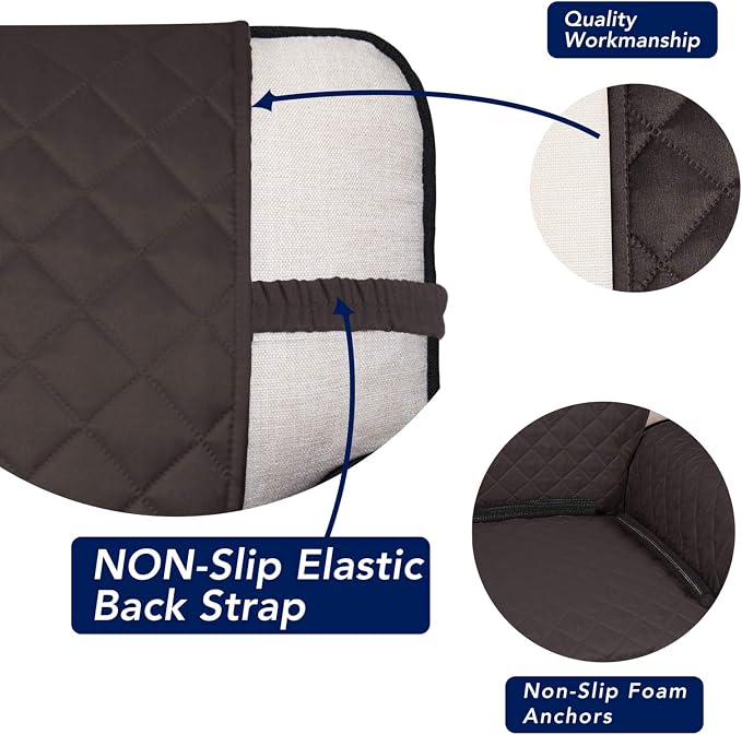 PureFit Reversible Quilted Couch Covers for Dogs Sofa Cover 4 Seater 88" | Chocolate/Chocolate, Water Resistant Couch Protector, Washable Pet Couch Cover with Non Slip and Elastic Straps For Kids - Image 3