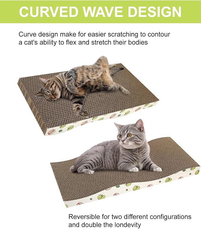 TIMHAKA Cat Scratching Board, Corrugate Cat Scratcher for Indoor Cats with Catnip, Cat Scratch Pad with Premium Scratch Textures Design, Cardboard Cat Scratcher with Double-Sided Usability (Pack of 2) - Image 4