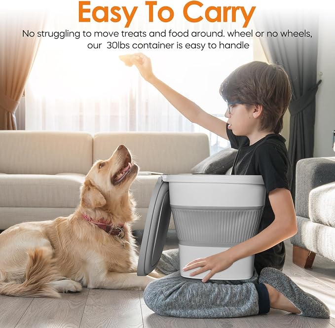 HOYTAMDAR 28-30Lbs Dog Food Storage Container, Collapsible Dog Food Container with Lid,Multifunctional Pet Food Storage Container for Dog,Cat,Rice,Flour,Pet Food Scoop and Small Container - Image 4