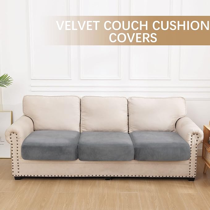 hyha Velvet Couch Cushion Covers, Sofa Covers for 3 Cushion Couch Washable | Soft Plush Sofa Slipcover, Elastic Bottom, Non-Slip Wear Resistant Furniture Protector, Ideal For Pets & Kids, 3 Pcs - Image 5