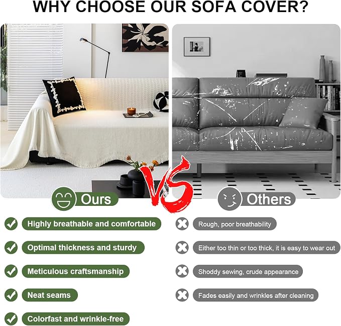ROOMLIFE Boho White Couch Cover for Dogs, Washable Non Slip Furniture Protector Couch Sofa Covers for 3 Cushion Couch, Soft Chenille Couch Cover Throw Blanket with Tassels 71''X134'' - Image 4