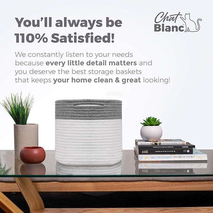 CHAT BLANC Cotton Rope Baskets for Organizing, Shelves, Toys, Storage, Shoe, Bathroom, Laundry, Towel, Nursery, Home Decor, Blanket, Cloth Woven Bins Fabric (Dark Gray & Creamy White7, 15"x10"x9") - Image 6