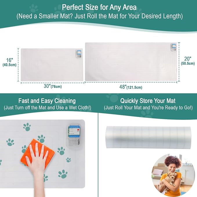 SEERWAY Scat Mat for Dogs and Cats, 2-Pieces Pet Training Mat with 3 Modes | Indoor Electric Shock Pad Keeps Pets Off Couch, Sofa, Countertop | 2 Sizes (48"x20" + 30"x16") - Image 4