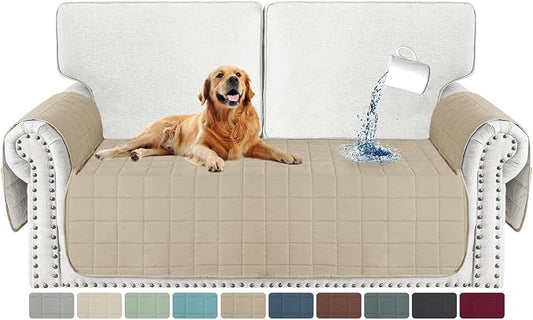 MAXIJIN Waterproof Loveseat Covers for Dogs Washable, Quilted Love Seat Couch Covers 2 Cushion Couch with Side Pockets, Non-Slip Furniture Protector for Pets Kids (Loveseat, Khaki) by MAXIJIN