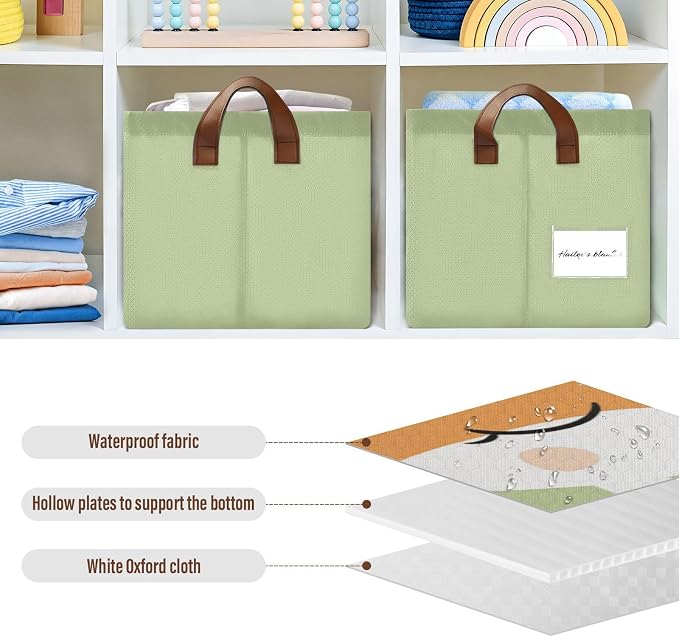 Woodland Cute Cartoon Fox Baby Storage Basket with Labels&Handles Forest Animal Nursery Storage Bins Collapsible Shelf Organizer Baskets for Kids Books Cloth Gift Basket Toys Laundry, 2 Pack - Image 5