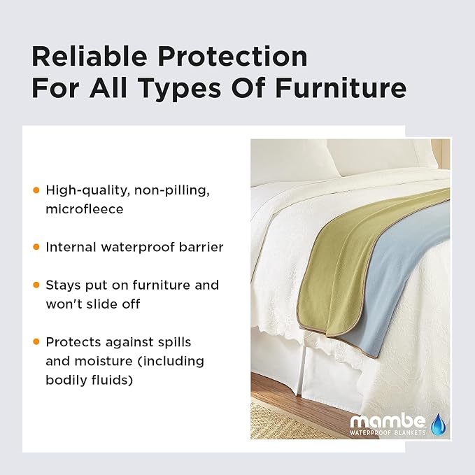 Mambe 100% Waterproof Furniture Cover for Dogs & Cats, Incontinence Protector for Bed Sofa Couch Recliner, Soft Washable Microfleece Blanket, 70x90, Chocolate-Cappuccino - Image 3