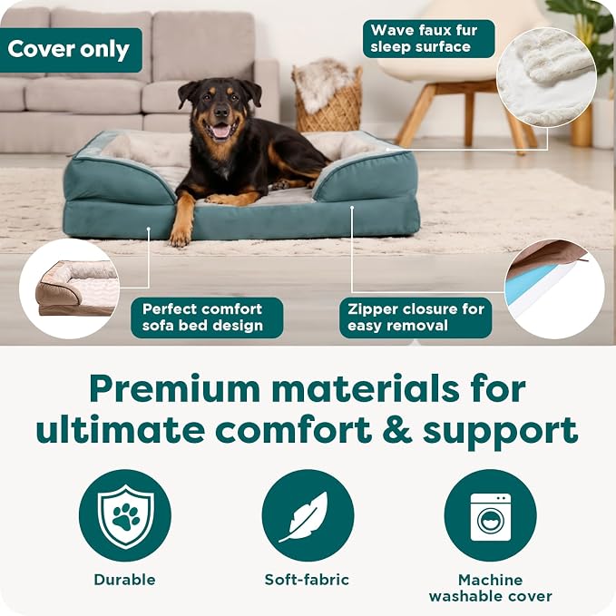 FurHaven Dog Bed Cover Replacement, Sofa-Style Design with Soft, Breathable Fabric for Cozy Comfort, Machine Washable, Jumbo XL, Plush & Velvet Waves, Celadon Green - Image 5