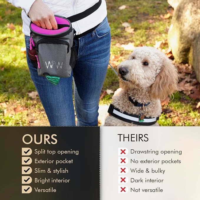 Multipurpose Pro Dog Treat Bag with Neoprene Split Top Dog Training Treat Pouch Bag with Shoulder Strap, Belt and Clip and Exterior Storage Pocket (Raspberry) - Image 7