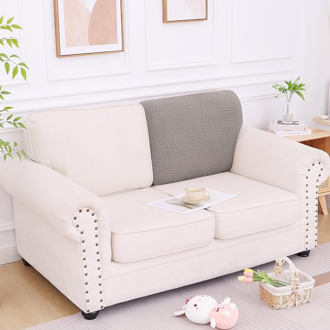 Smiry Waterproof Couch Cushion Covers, Non Slip Seat Cushion Covers | Stretch Jacquard Chaise Lounge Sofa Slipcover, Washable Elastic Furniture Protector for Pets, Back Cover L, Taupe - Image 5
