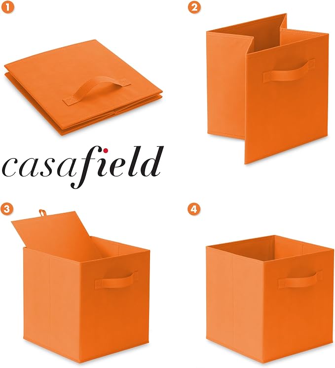 Casafield Set of 12 Collapsible Fabric Cube Storage Bins, Orange - 11" Foldable Cloth Baskets for Shelves, Cubby Organizers & More - Image 6