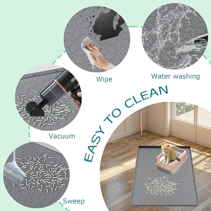 Cat Litter Mat for Litter Box, Silicone Large Cat Litter Trapping Mat - 40x28 in, Waterproof & Non-Slip, Durable & Easy Clean, Gray - Image 4