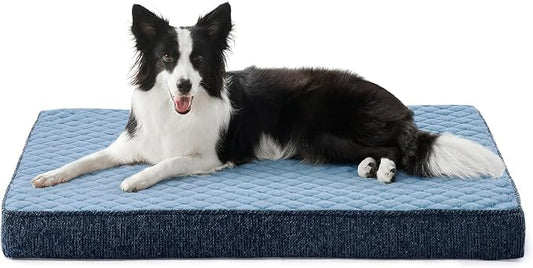 JOEJOY Orthopedic Dog Bed for Large Dogs, Washable Dog Crate Bed Large Sized with Removable Cover, Egg Memory Foam Big Pet Beds, Blue, 35"x22" by JOEJOY