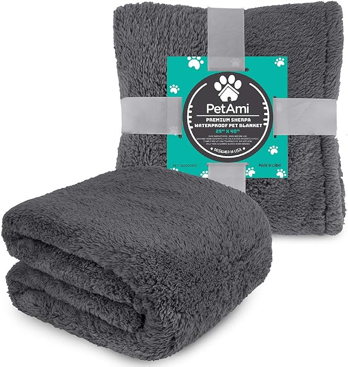 PetAmi Fluffy Waterproof Dog Blanket for Couch and Bed, Reversible Sherpa Pet Throw, Pee Proof Furniture Protector Sofa Cover, Washable Cat Blanket for Small Medium Dogs and Cats (Grey, 29x40) - Image 7