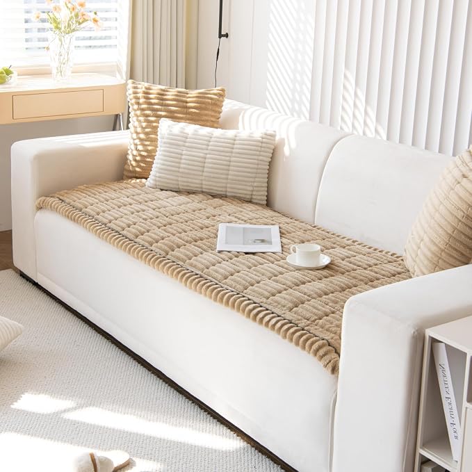 Thick Pet Couch Covers for Sofa (27.6"x70.9",Stripe Camel) | Soft Sofa Covers for 3 Cushion Couch, Machine Washable，Non Slip Sofa Cover, Flannel Dog Pet Friendly Couch Covers Protector - Image 3