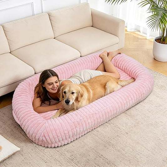 Human Dog Bed for Adult,Large Dog Bed 70"x38"x10" | Orthopedic Washable XL Dog Bed with Memory Foam (Pink) by wowohpet