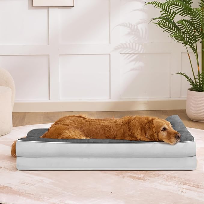 Dog Bed Large Sized Dogs, XL Orthopedic Dog Bed for Large Dogs 42"x30"x7.5", Waterproof Pet Bed with Washable Removable Cover, L-Shaped Pet Couch with Portable Handle, Grey Flannel - Image 6