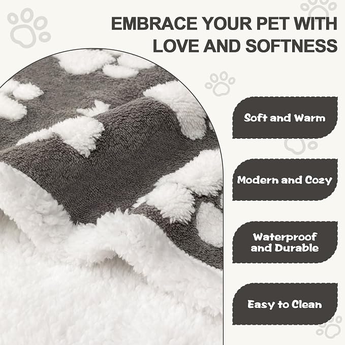Cute Waterproof Blanket for Dog Puppy Cat, 30"x40", Grey | 3D Textured Paw Pet Blanket for Bed Couch Sofa, Soft Liquid Pee Proof Pet Furniture Protector - Image 3