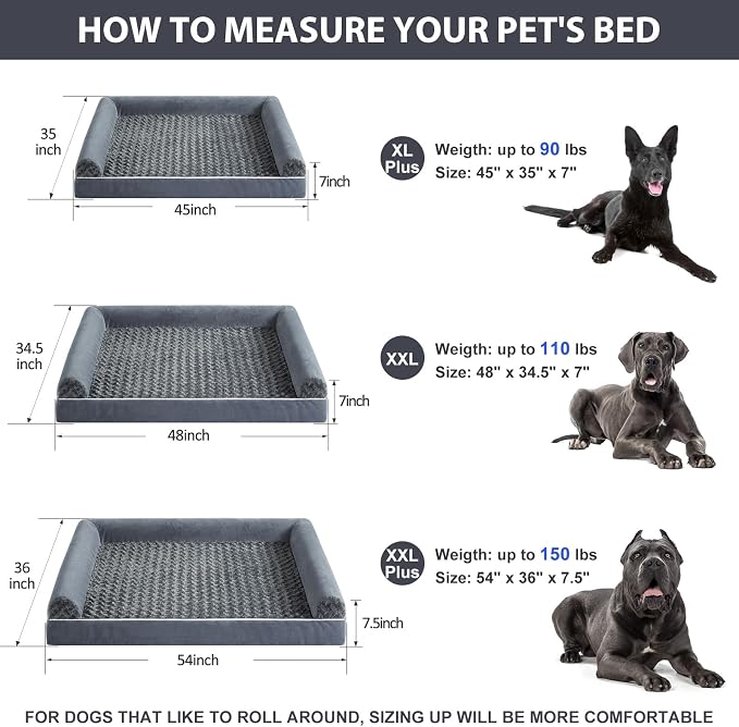 BFPETHOME Orthopedic Washable XXL Dog Bed for Senior Dog Cozy Sleep | Extra Large Waterproof Big Soft Pet Couch Bed for Dogs Relax with Removable Cover Supportive Foam Dark Grey 48x35 Inch - Image 6